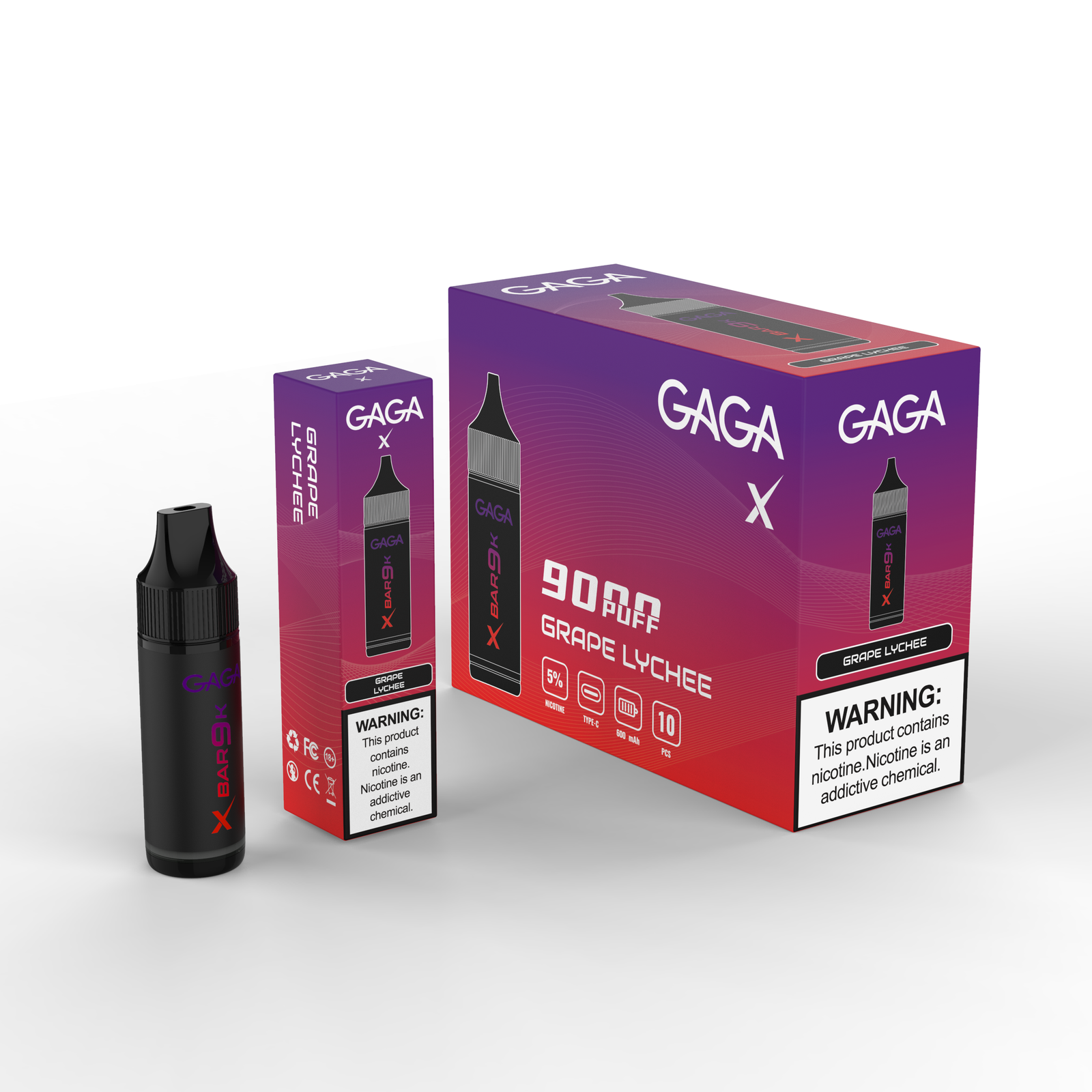 GAGA X Bar 9K Grape Lychee — Device and Packaging